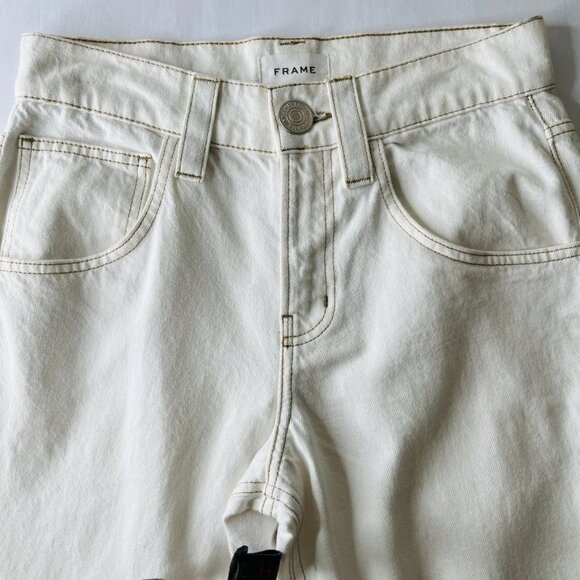Frame Oversize Jeans in White Size 26 Tan Accent Wide Hem - Picture 3 of 14